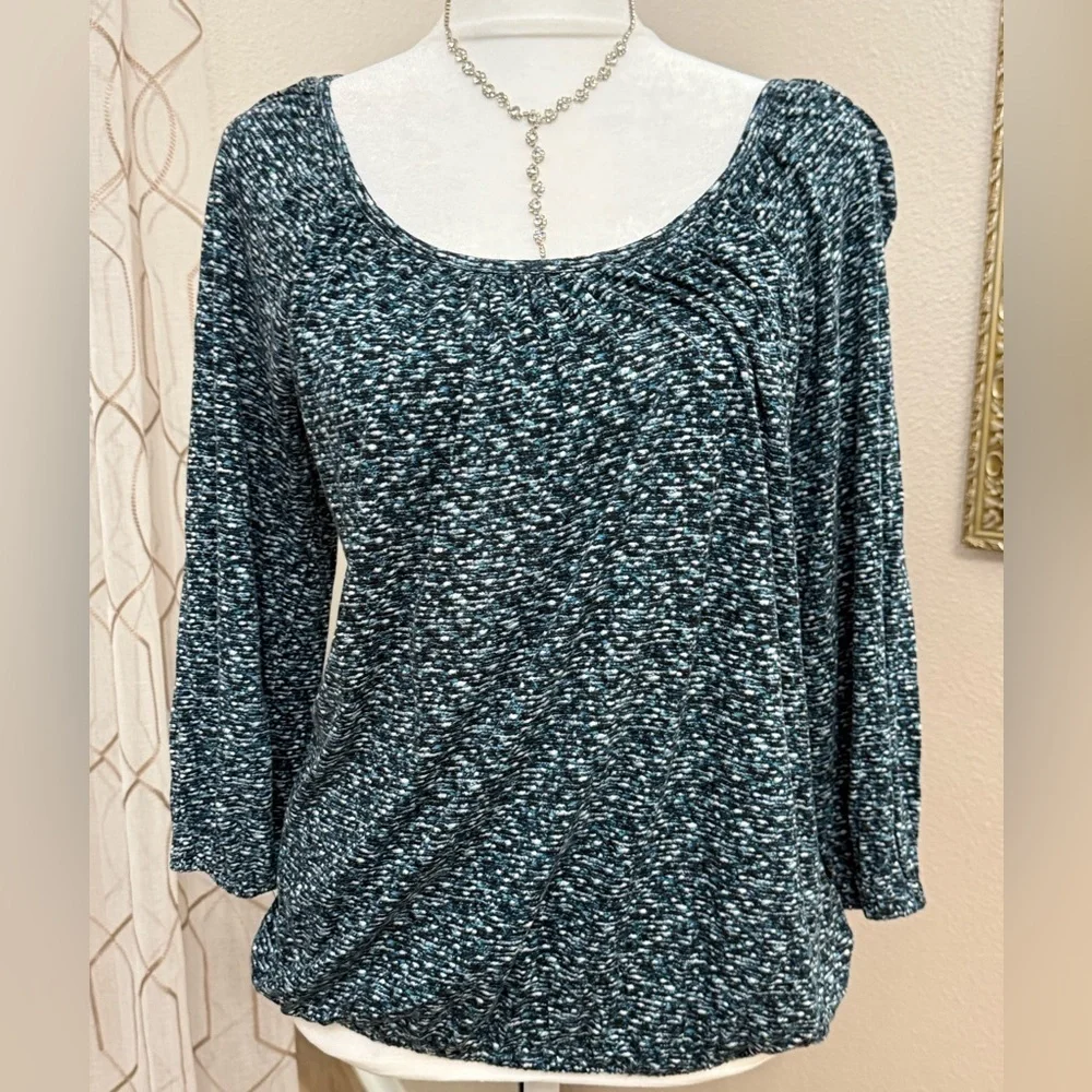 Michael Michael Kors Shirt Womens Medium Black Blue Print Scoop Neck Top Blouse